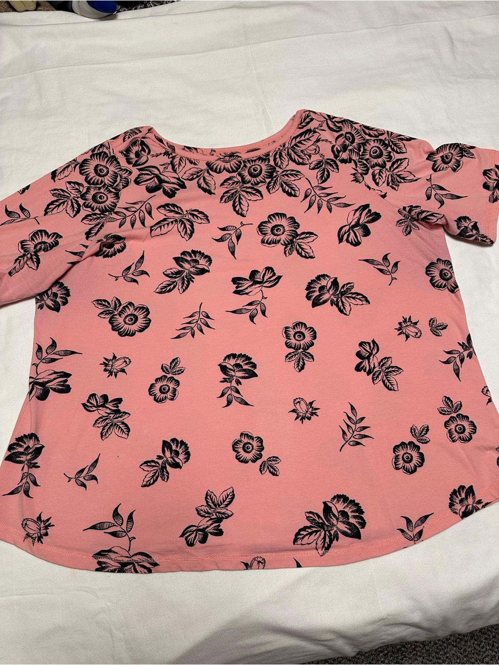 Denim & Co. Women’s Pink Floral Short Sleeve Top